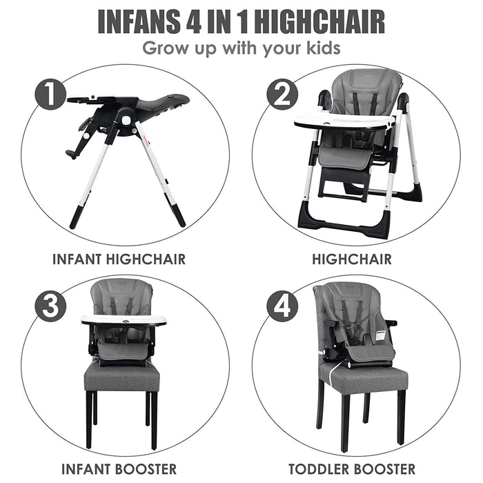 4-in-1 High Chairâ€“Booster Seat with Adjustable Height and Recline-Gray