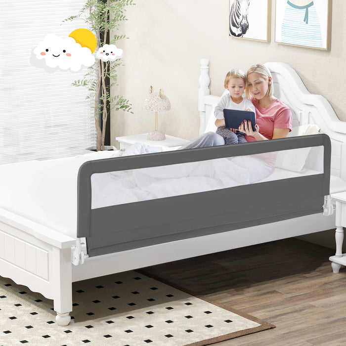 71 Inch Extra Long Swing Down Bed Guardrail with Safety Straps-Gray