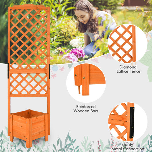 71 Inch Raised Garden Bed with Trellis and Planter Box-Orange