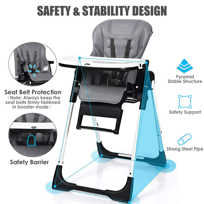 4-in-1 High Chairâ€“Booster Seat with Adjustable Height and Recline-Gray