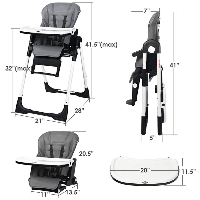 4-in-1 High Chairâ€“Booster Seat with Adjustable Height and Recline-Gray