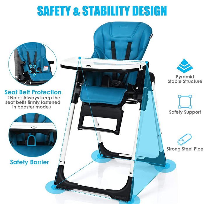 4-in-1 High Chairâ€“Booster Seat with Adjustable Height and Recline-Navy