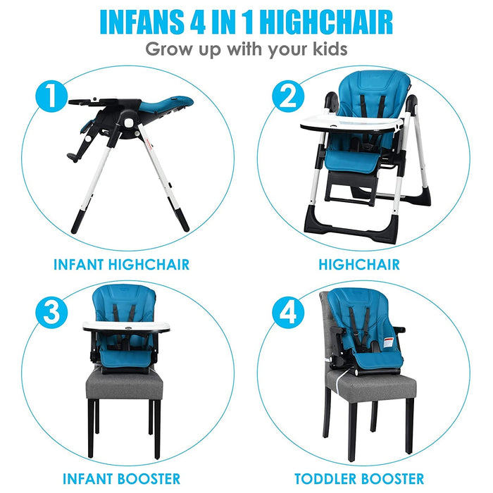 4-in-1 High Chairâ€“Booster Seat with Adjustable Height and Recline-Navy