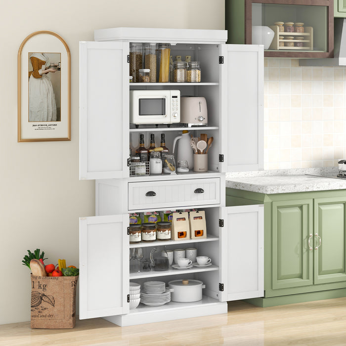 Kitchen Pantry Storage Cabinet with Doors Drawer and Adjustable Shelves-White