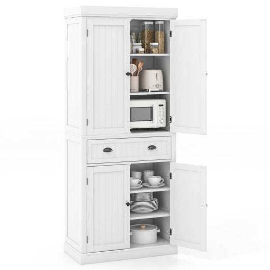 Kitchen Pantry Storage Cabinet with Doors Drawer and Adjustable Shelves-White