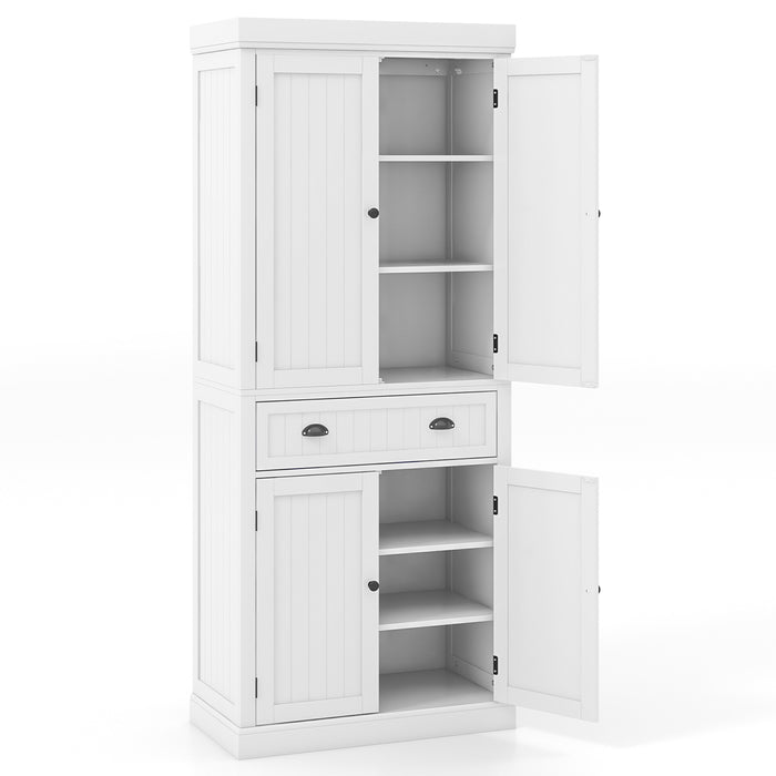 Kitchen Pantry Storage Cabinet with Doors Drawer and Adjustable Shelves-White