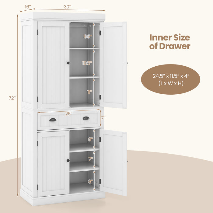 Kitchen Pantry Storage Cabinet with Doors Drawer and Adjustable Shelves-White