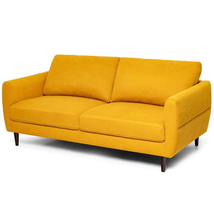 72 Inch Small Fabric Loveseat Sofa Couch with Wood Legs-Yellow