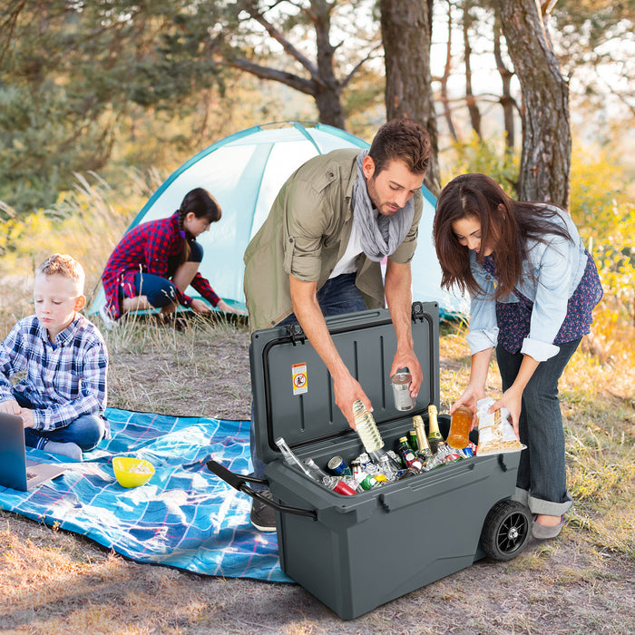 75 Quart Portable Cooler Rotomolded Ice Chest with Handles and Wheels-Gray