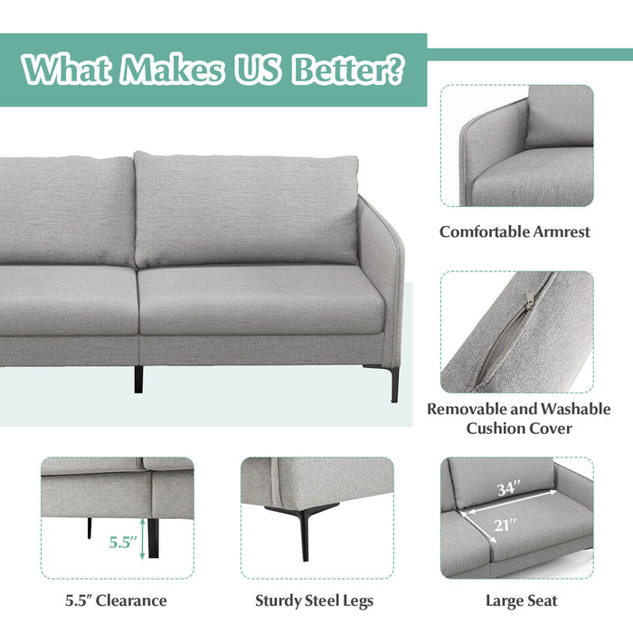 Modern 76 Inch Loveseat Sofa Couch for Apartment Dorm with Metal Legs-Gray