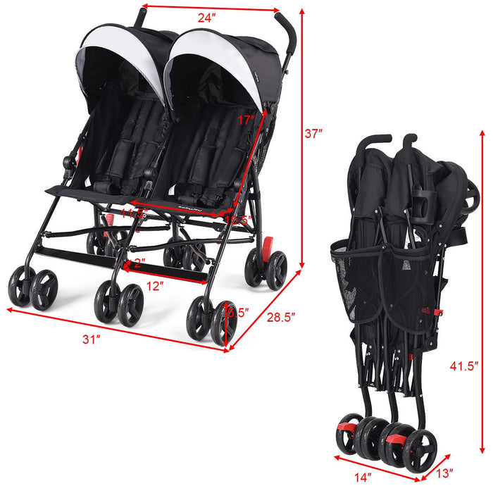 Foldable Twin Baby Double Stroller Ultralight Umbrella Kids Stroller-Black