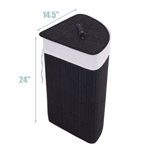 Corner Bamboo Hamper Laundry Basket-Black