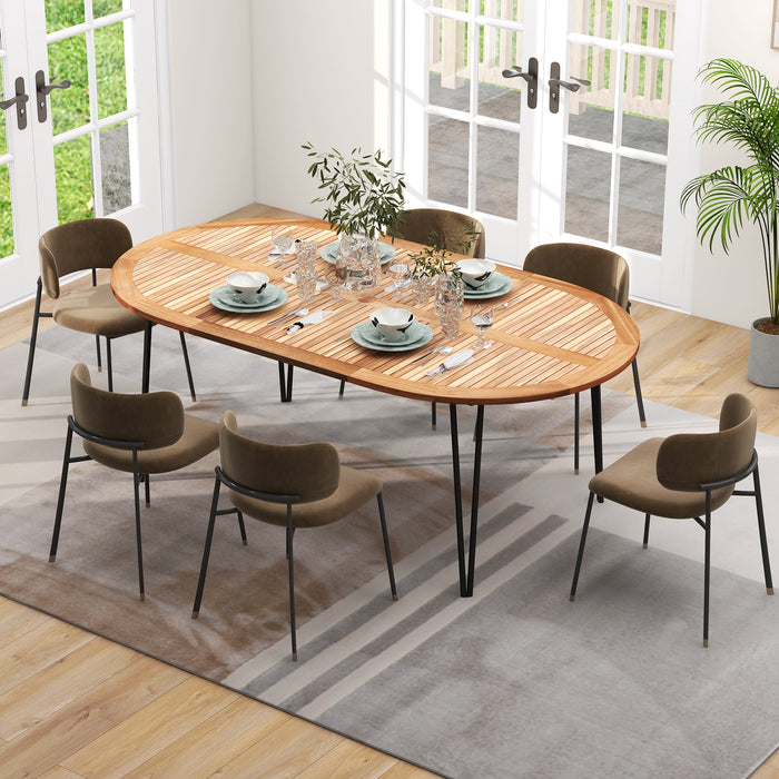 79 Inch Oval Patio Dining Table with Umbrella Hole and Acacia Wood Tabletop for 8 People