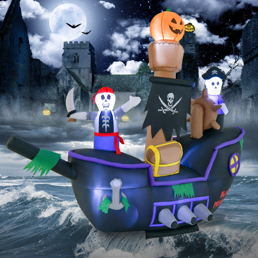 7 Feet Long Halloween Inflatable Pirate Ship with LED Lights Blower