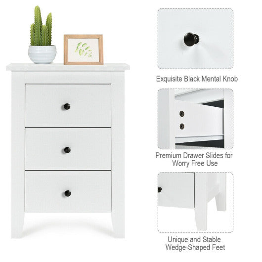 2 Pieces Nightstand End Beside Table Drawers-White