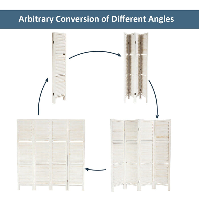 4 Panel Folding Room Divider Screen with 3 Display Shelves-White