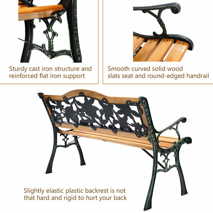 Garden Bench Chair Outdoor Wooden Loveseat with Iron Armrest