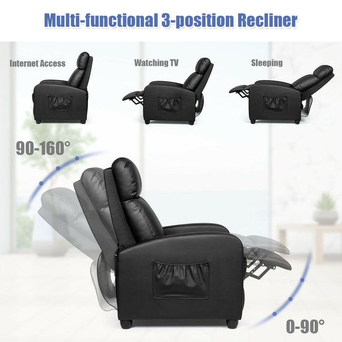 Recliner Massage Winback Single Chair with Side Pocket-Black