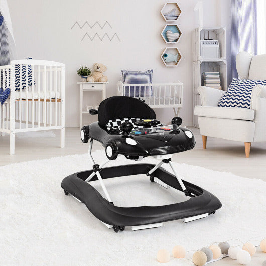 2-in-1 Foldable Baby Walker with Music Player and Lights-Black