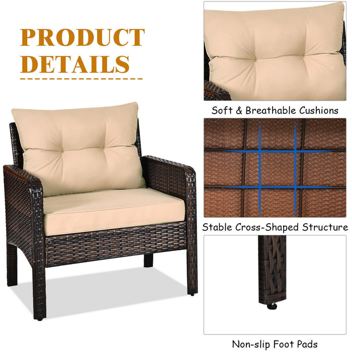 3 Pieces Outdoor Patio Rattan Conversation Set with Seat Cushions-Beige