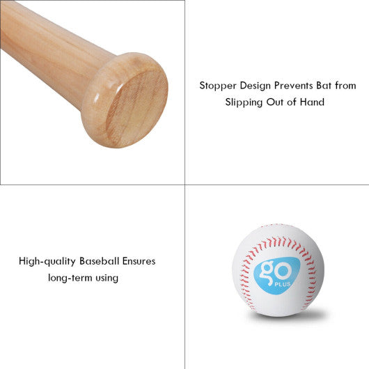 2 Pieces 34 Inch Natural Wooden Baseball Bat and 2 Pieces 9 Inch Baseball