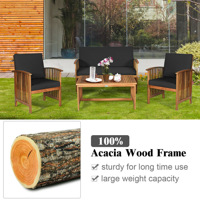 4 Pieces Patio Solid Wood Furniture Set-Black