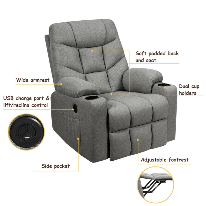 Electric Power Lift Recliner Massage Sofa-Light Gray