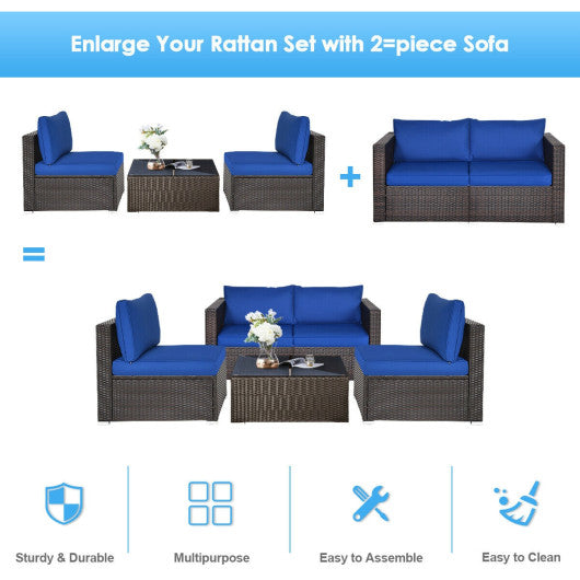 2PCS Patio Rattan Sectional Conversation Sofa Set-Navy