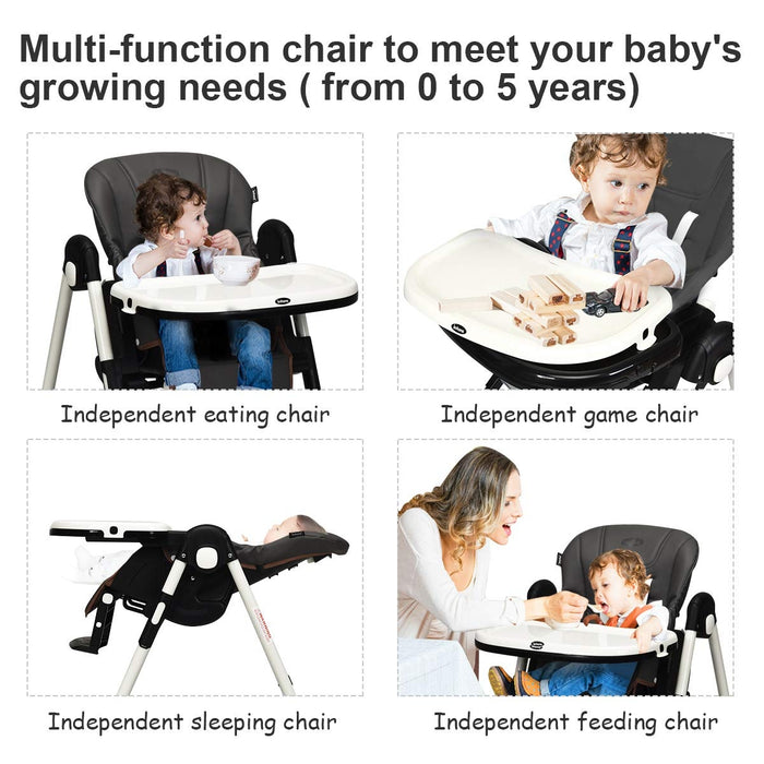 Foldable High chair with Multiple Adjustable Backrest-Dark Gray