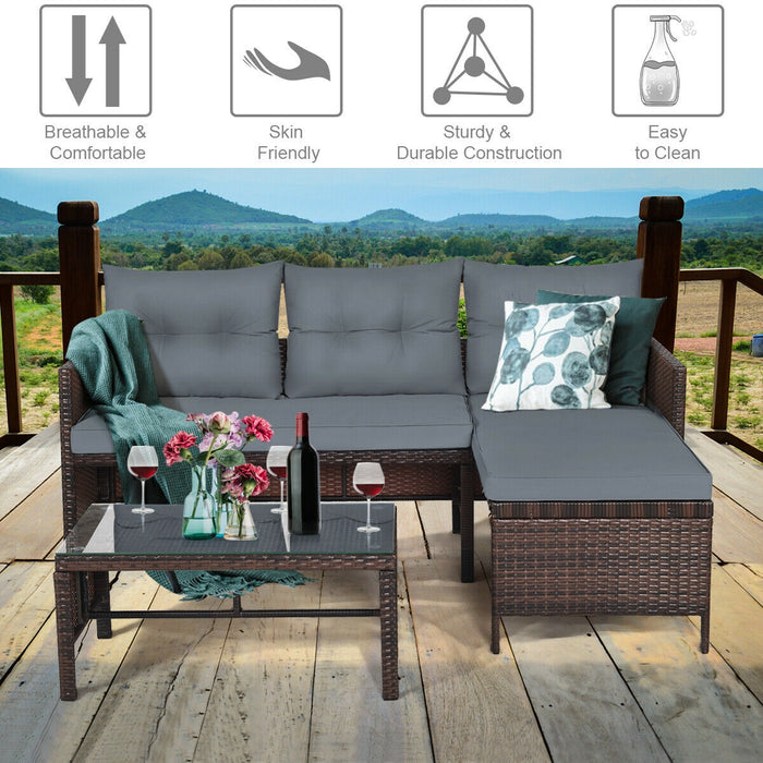 3 Pieces Patio Wicker Rattan Sofa Set-Gray