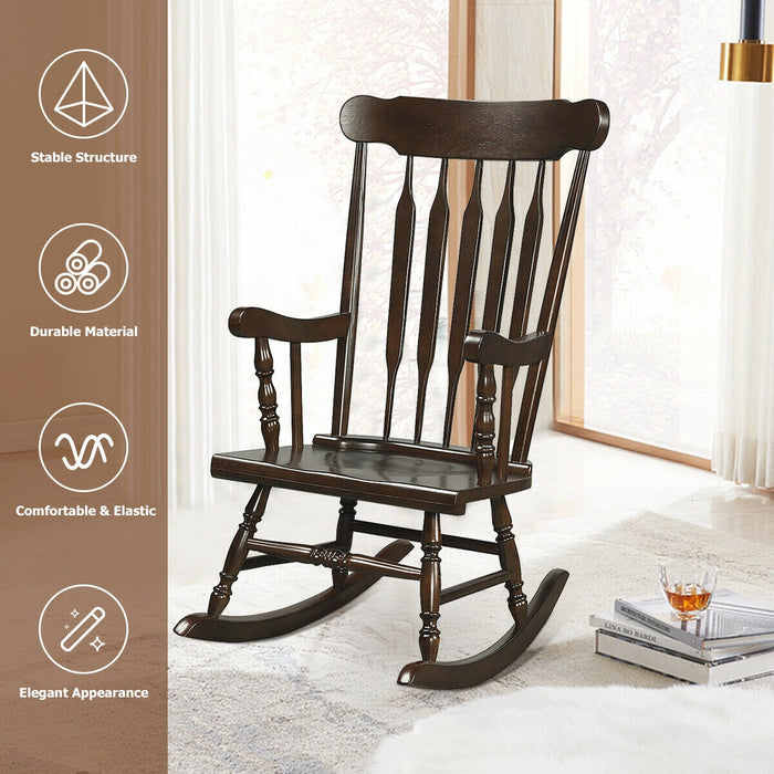 Rocking Chair with Solid Wooden Frame for Garden and Patio-Brown