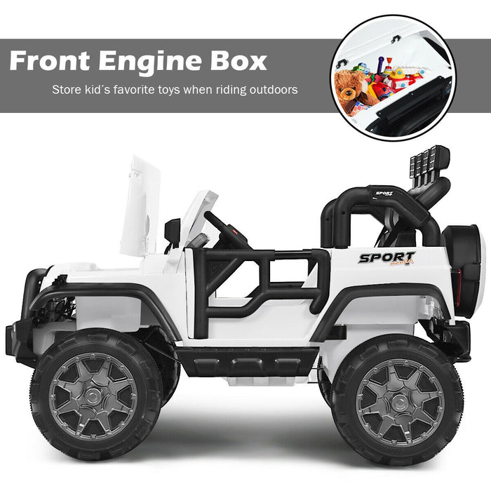 12V 2-Seater Ride on Car Truck with Remote Control and Storage Room-White