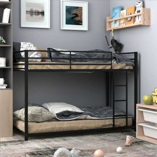 Sturdy Metal Bunk Bed Frame Twin Over Twin with Safety Guard Rails and Side Ladder-Black