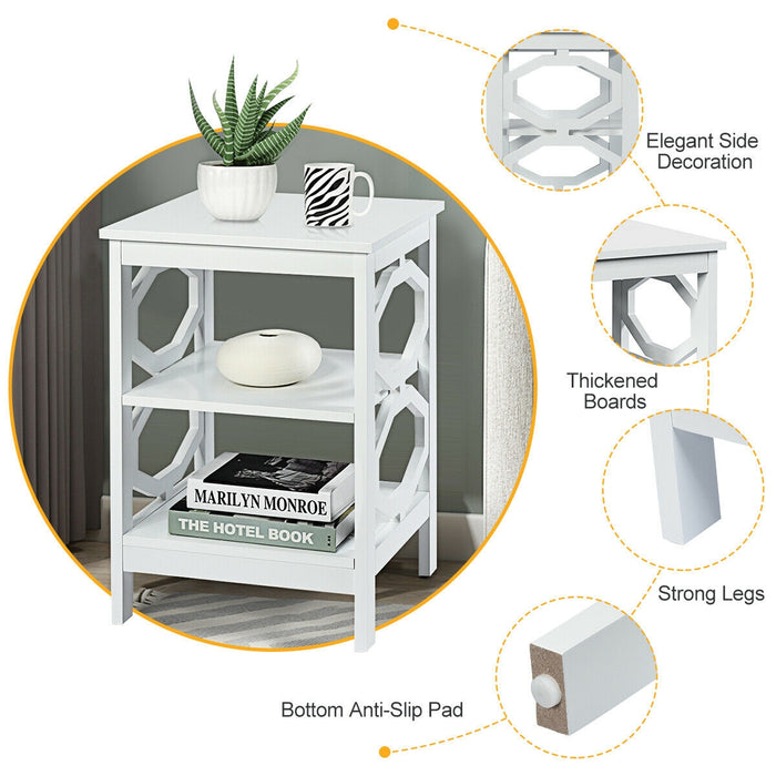 3-tier Nightstand Sofa Side End Accent Table-White