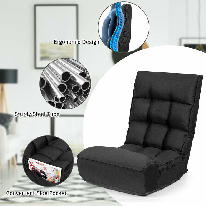 4-Position Adjustable Floor Chair Folding Lazy Sofa-Black