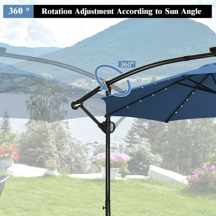 10 ft 360Â° Rotation Solar Powered LED Patio Offset Umbrella-Blue