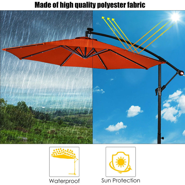 10 Inch Patio Hanging Solar LED Umbrella Sun Shade with Cross Base-Orange