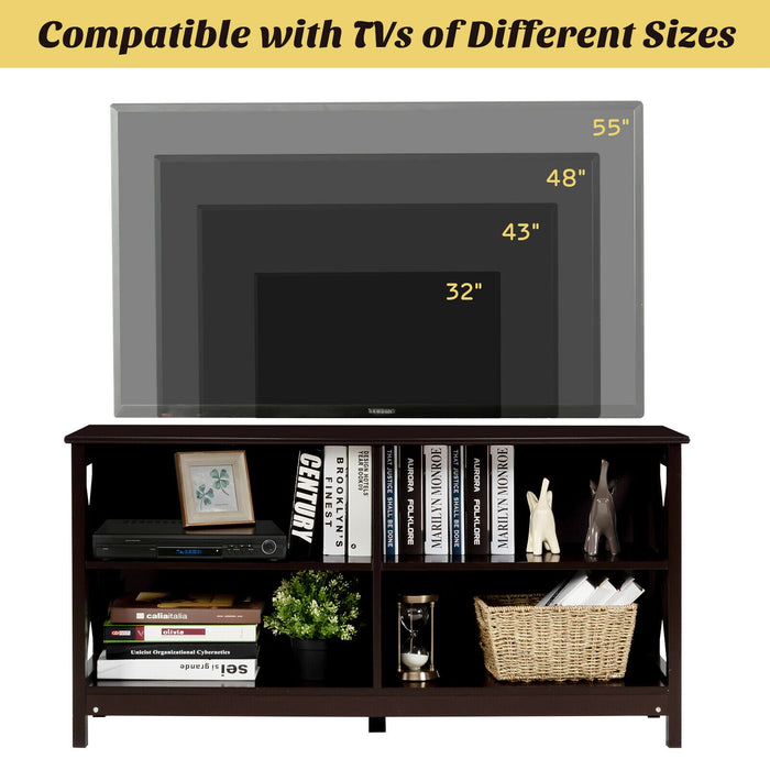 Wooden TV Stand Entertainment for TVs up to 55 Inch with X-Shaped Frame-Brown