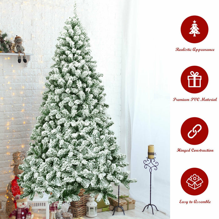 7.5 Feet Snow Flocked Artificial Christmas Tree Hinged with 1346 Tip and Foldable Base