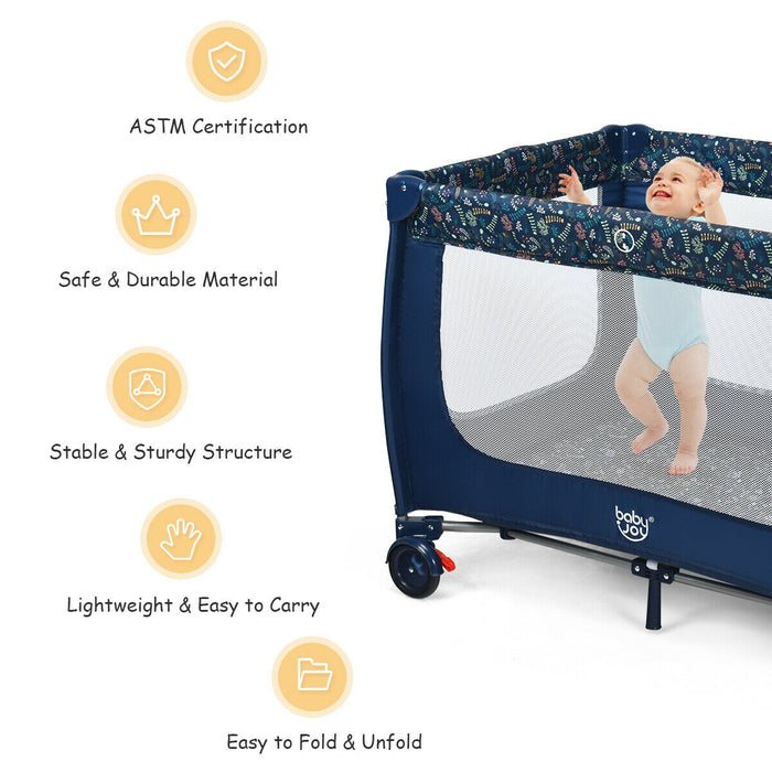 Portable Baby Playpen with Mattress Foldable Design-Blue