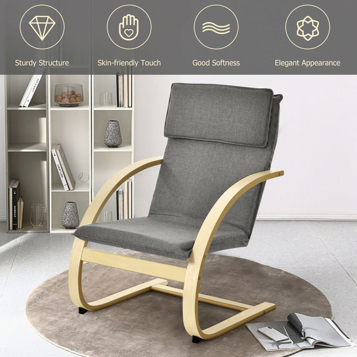 Modern Fabric Upholstered Bentwood Lounge Chair-Gray