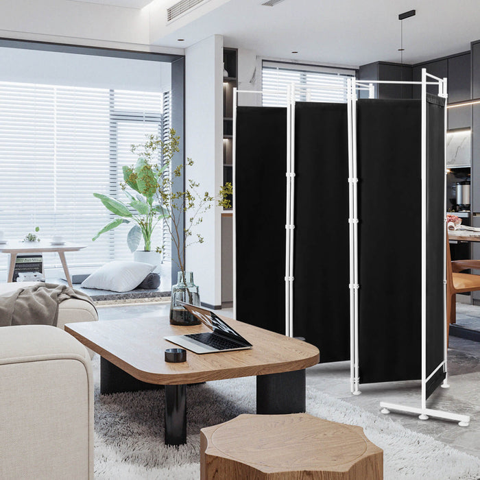 6-Panel Room Divider Folding Privacy Screen with Steel Support Base-Black