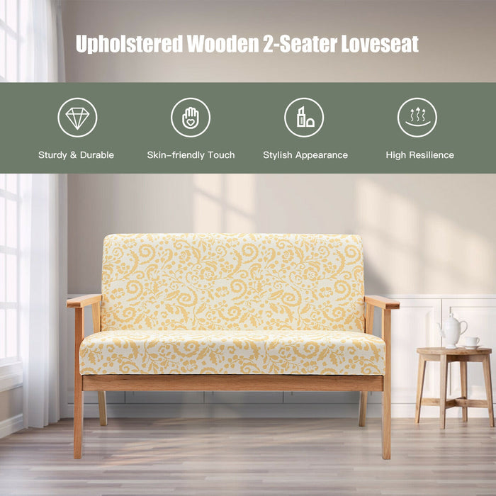 Modern Fabric Loveseat Sofa Couch Upholstered 2-Seat Armchair-Yellow