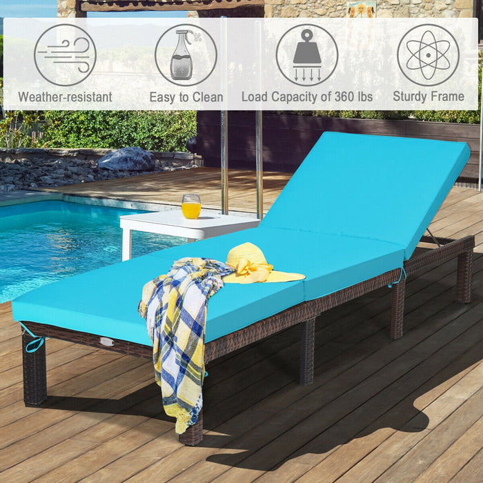 Outdoor Rattan Adjustable Cushioned Chaise-Turquoise