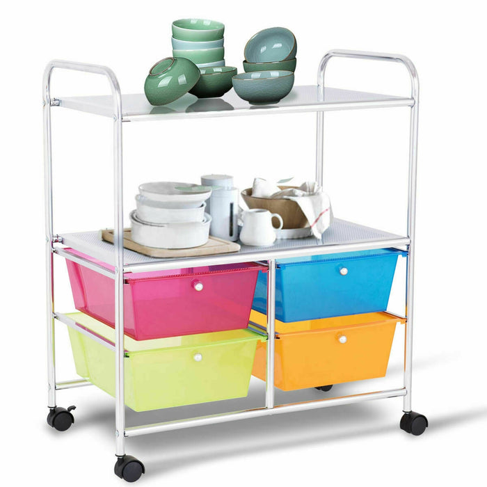 Mobile 4 Drawers Shelves Rolling Storage Cart Rack-Transparent Multicolor