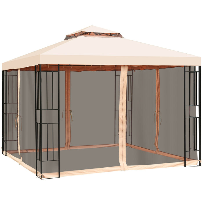 10 x 10 Feet 2-Tier Vented Metal Canopy with Mosquito Netting