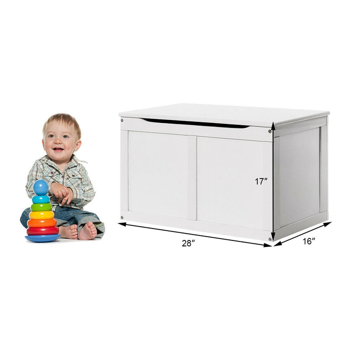 Safety Hinge Wooden Chest Organizer Toy Storage Box-White