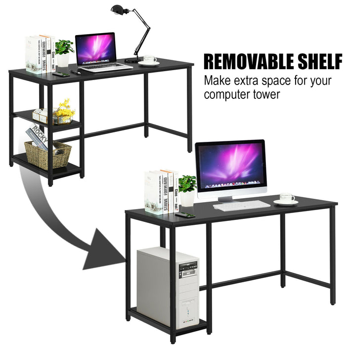 55 Inch Computer Desk Office Study Table Workstation Home with Adjustable Shelf Black-L