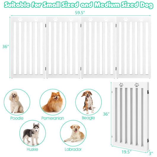 36 Inch Folding Wooden Freestanding Pet Gate  with 360Â° Hinge-White