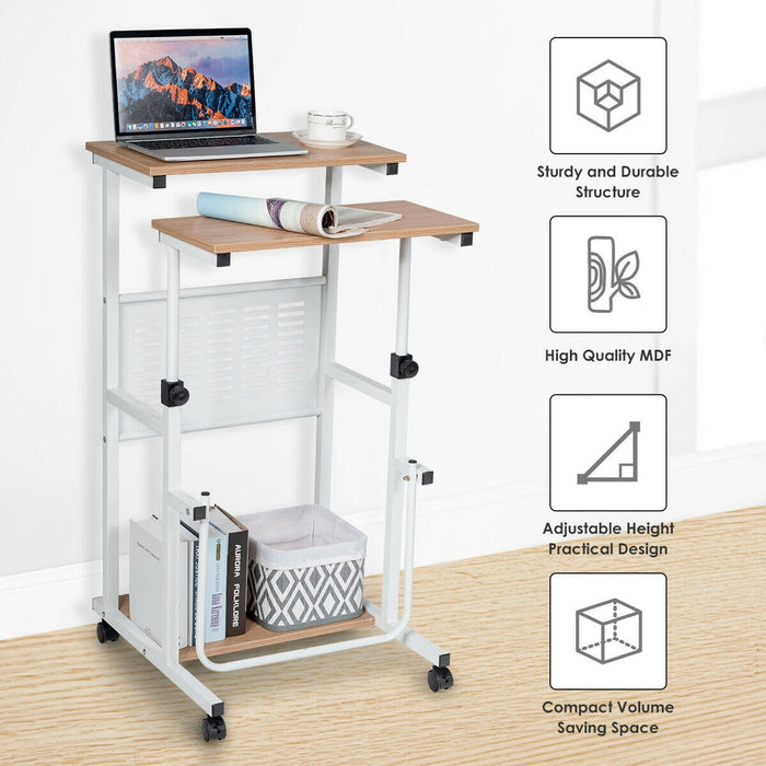 Height Adjustable Mobile Computer Stand-Up Desk with 2 Modes